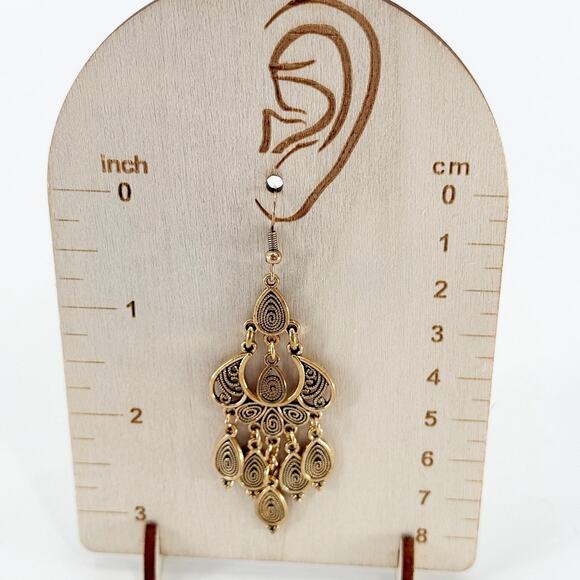 Large Gold Filigree, Mandala Earrings, Tribal, Boho, Ethnic, Bohemian - Picture 4 of 4